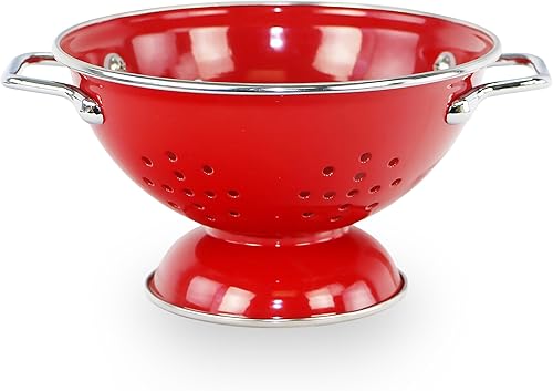 Miniatura 33 de Reston Lloyd, Cesta coladora de cocina de acero con recubrimiento en polvo de 1 cuarto de galón para drenar pasta, verduras y frutas, asas cromadas