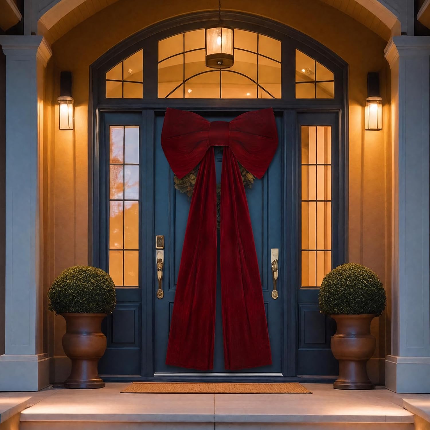 1 Pcs Christmas Giant Velvet Bow Ornaments, 31 x 71 Inches Large Tree Topper Bows for Front Door, Outdoor Pillars, Home Wall Backdrops, Weddings and Party Decorations (1, 31 x 71 inches)