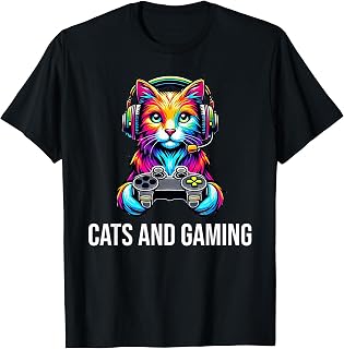 Cats and Gaming Funny Cat Lover Gamer Video Games T-Shirt