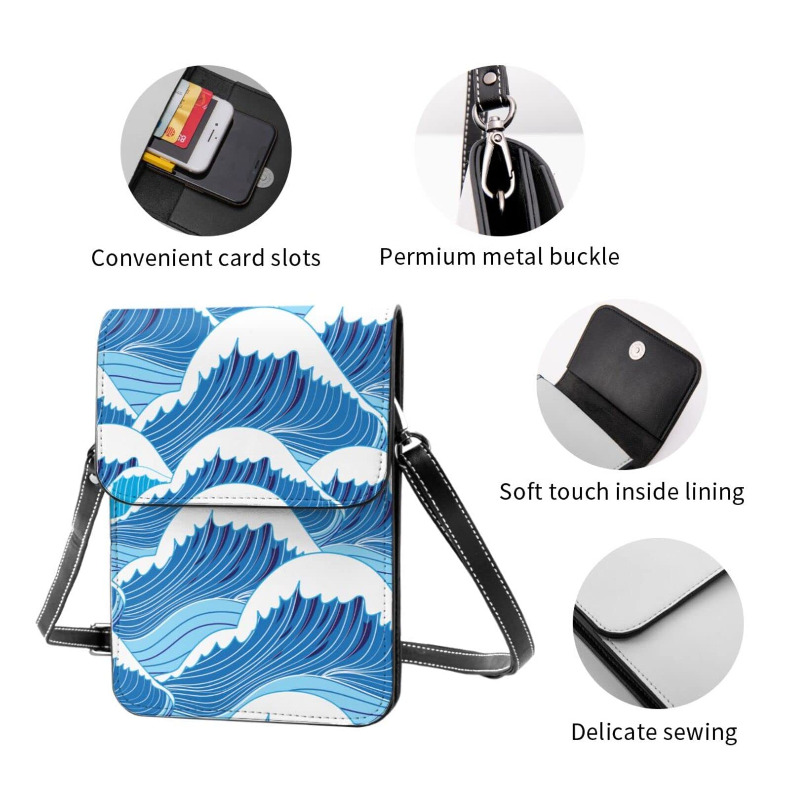 Amazon | スマホポーチ 和風 和柄 波柄 ショルダーポーチ クロスボディ