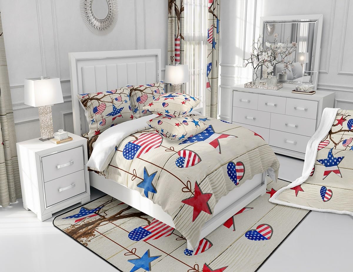 Feelyou American Flag Bed Sheet Set Queen Size - 4th Of July Independence Day Decor, 4PCs Deep Pocket