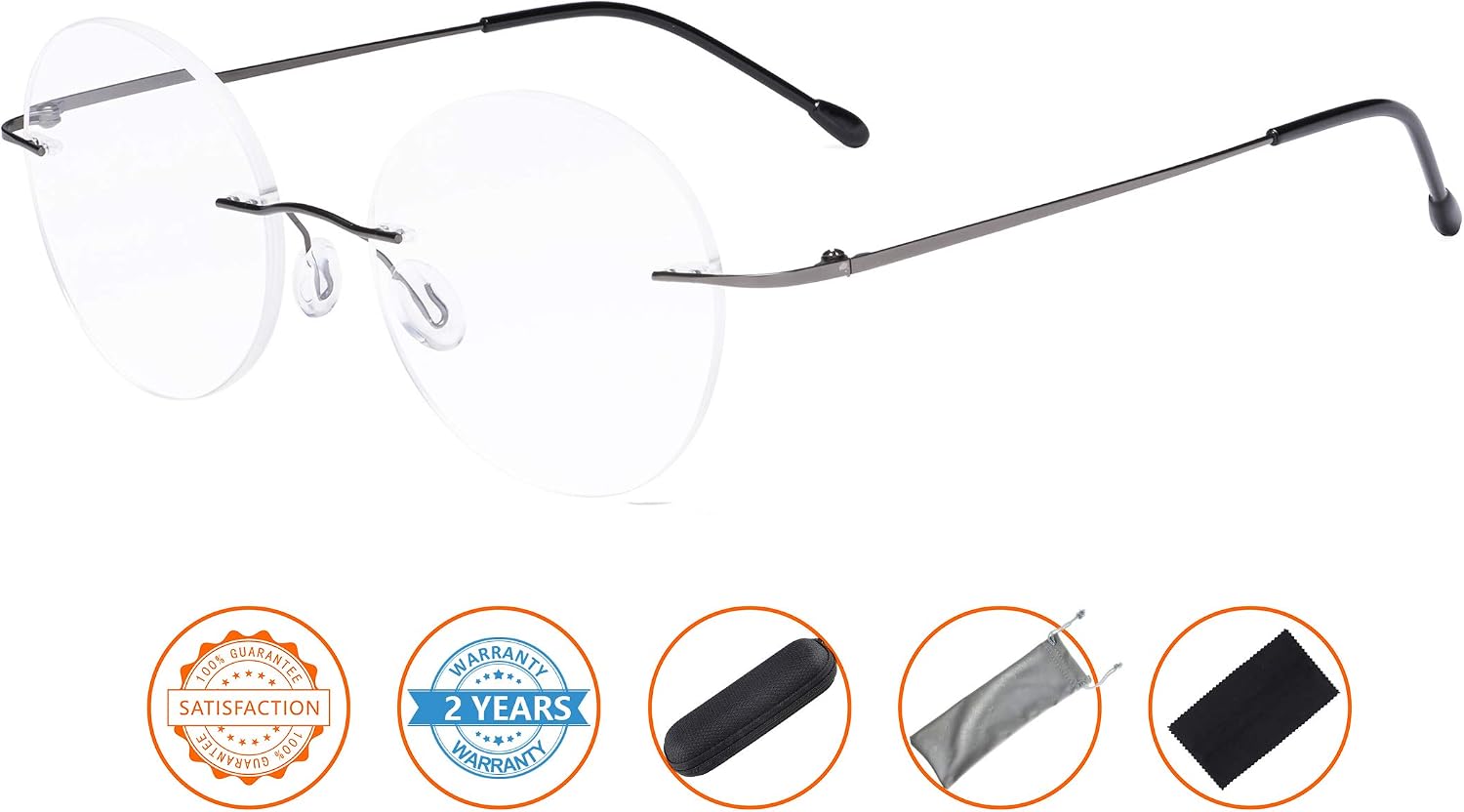 CessBlu Rimless Reading Glasses Round Readers for Men Women (Gunmetal) +0.0 - Image 3