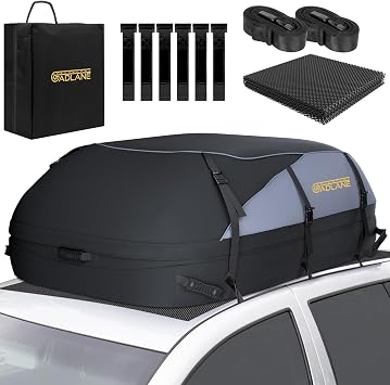 GADLANE Car Roof Bag - 20 Cubic Feet 550L Waterproof Roof Box Storage for Car with/without Roof Rack - with 6 Sturdy Straps, Anti-Slip Mat & Storage Bag for Cars, SUVs, Travel, Holidays Grey/Black