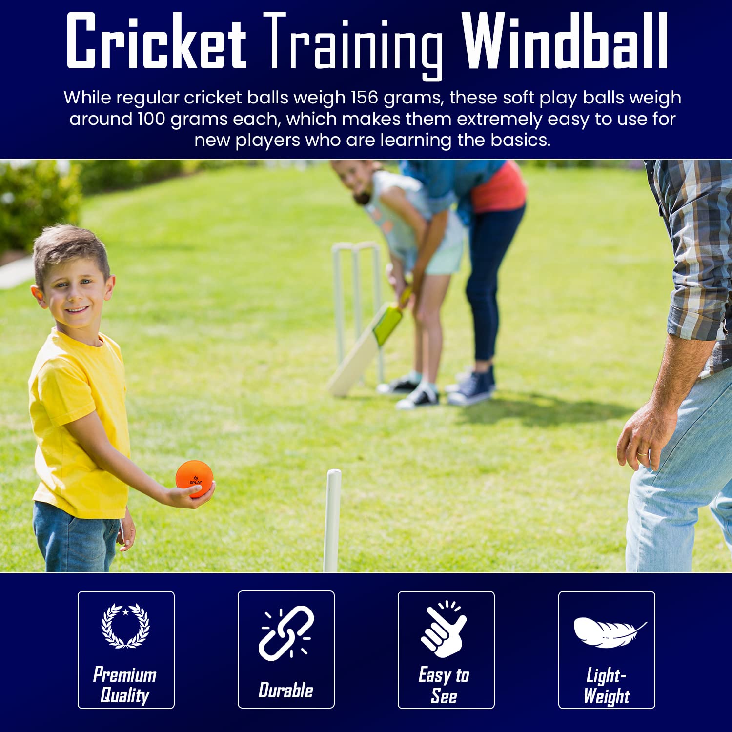 Splay Lot de 6 balles de cricket pour entraînement de cricket – Windball, balle en caoutchouc souple, entraînement d'intérieur et extérieur