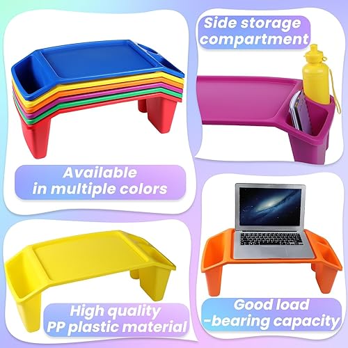 Miniatura 4 de Maitys Bandeja de escritorio portátil para niños, 6 unidades, bolsillos laterales de almacenamiento con 3 compartimentos, escritorio de color para