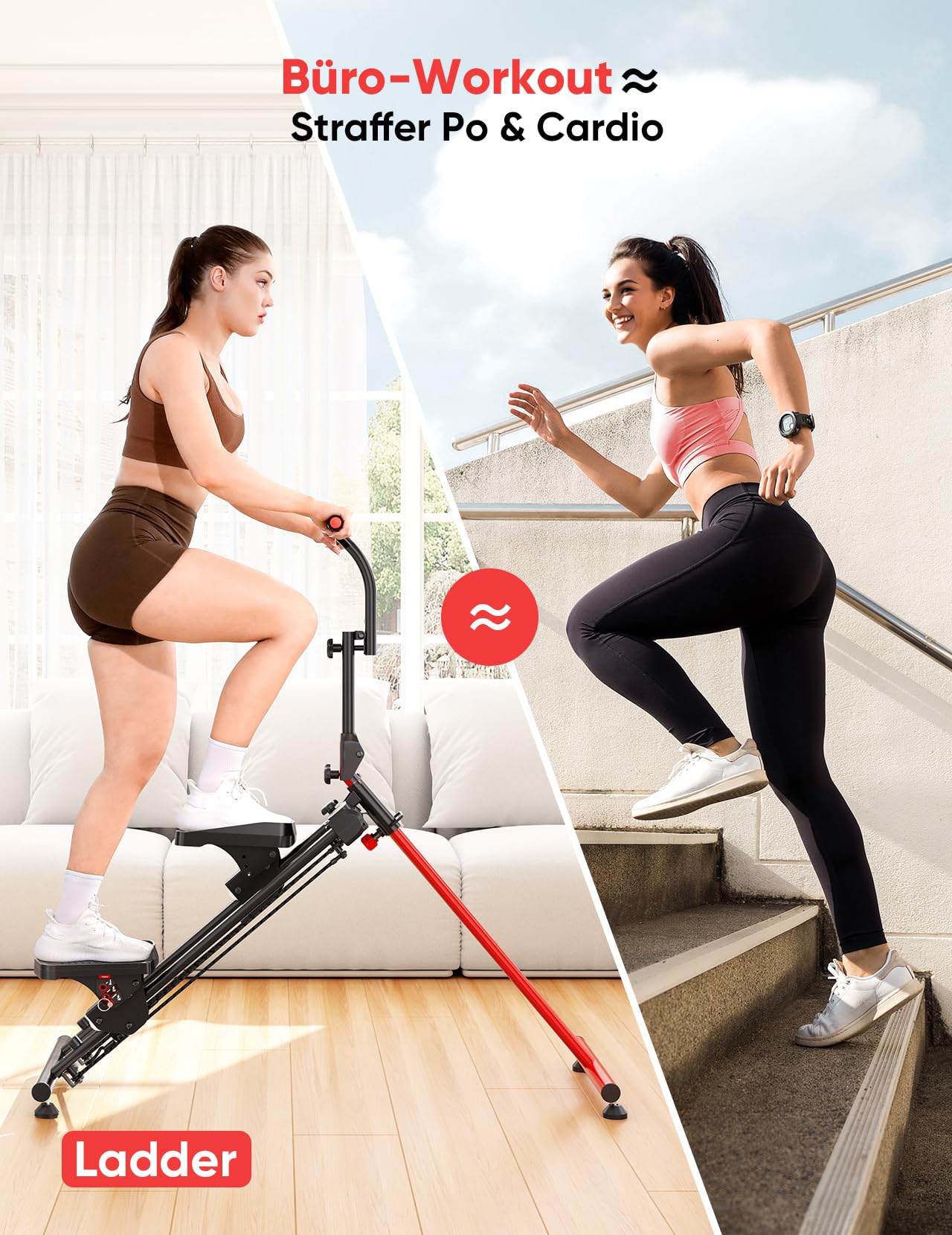 Treppenstepper Trainingsgerät, Verstellbarer Treppensteiger mit 3 Workout-Modi, klappbarer Cardio-Stairmaster mit Ski-Modus & übergroßem Pedal, 90% vormontierter Treppensteiger mit Lenker
