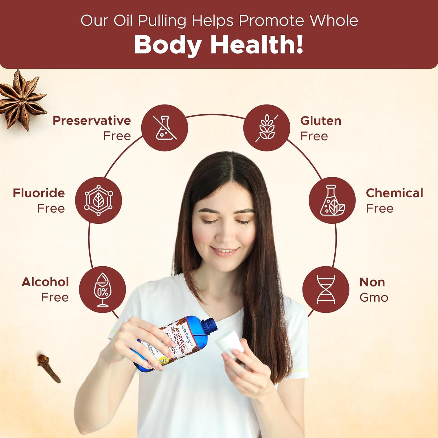 Ayurvedic Oral Pulling Rinse By Dale Audrey, Cinnamon ,With Neem, Myrrh, Clove & Oil of Oregano. 8oz (1.5 Month-1tsp) Natural & Organic by Oral Fitness Inc.