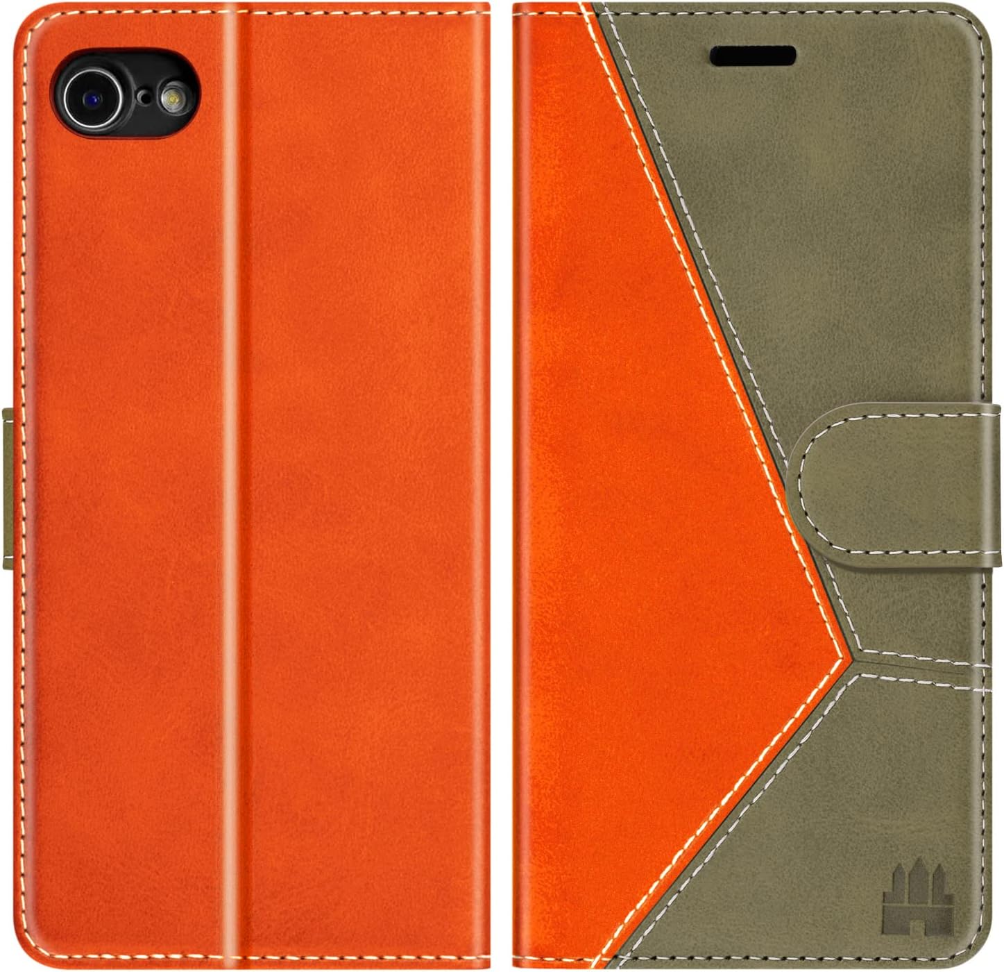 Caislean Wallet Case for New iPhone SE 2020 2nd Gen/iPhone 8 / iPhone 7, PU Leather Flip Cover, RFID Blocking Card Holder Kickstand Magnetic Closure for iPhone SE 2020, iPhone 7/8 4.7" Orange/Olive