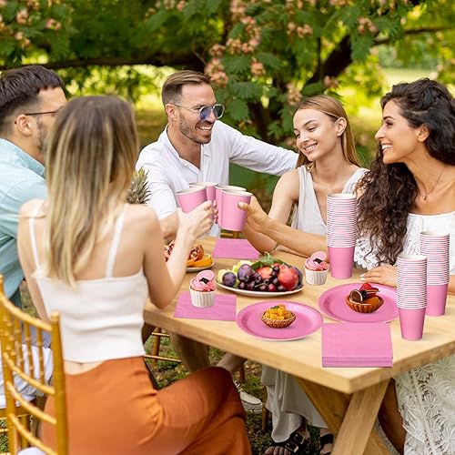 Miniatura 3 de Tioncy 200 platos de papel desechables, vasos y servilletas, suministros de fiesta, para 50 invitados, juego de vajilla de papel desechable para