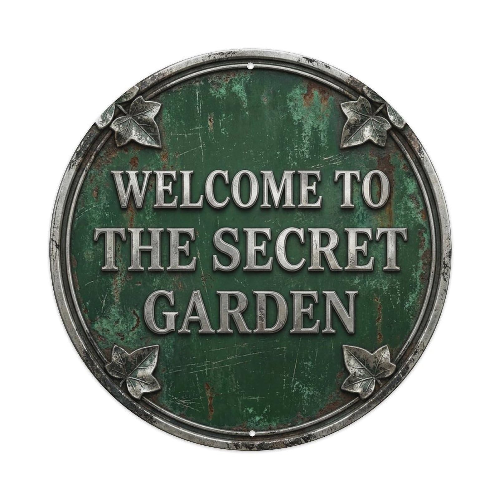 Vintage Welcome Secret Garden Silver Forest Ivy Metal Tin Sign