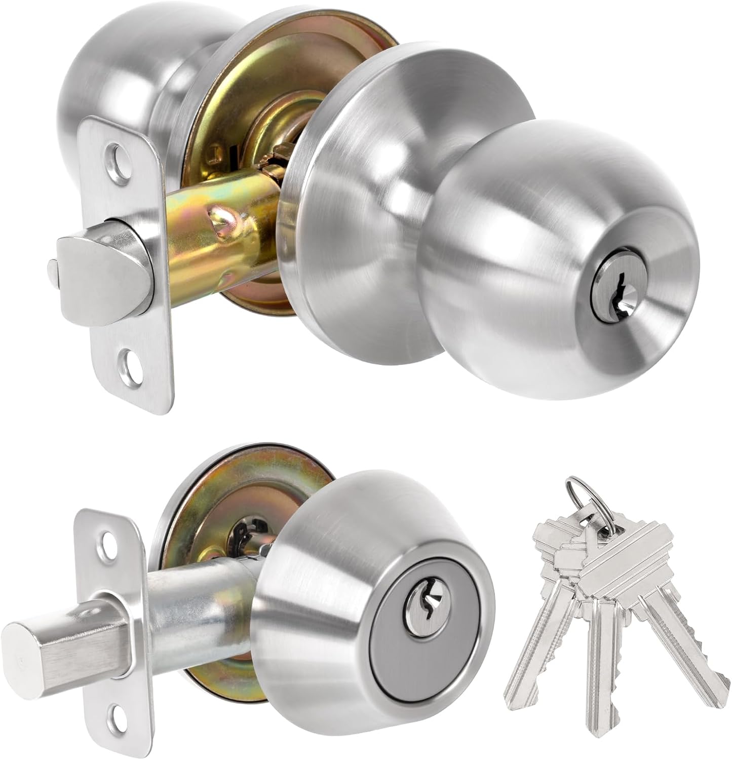 Exterior Door Lock Set, Single Cylinder Deadbolt Lock and Door Knob Set, Keyed Alike Front Door Lock Set, Satin Nickel Door Knob and Deadbolt Set