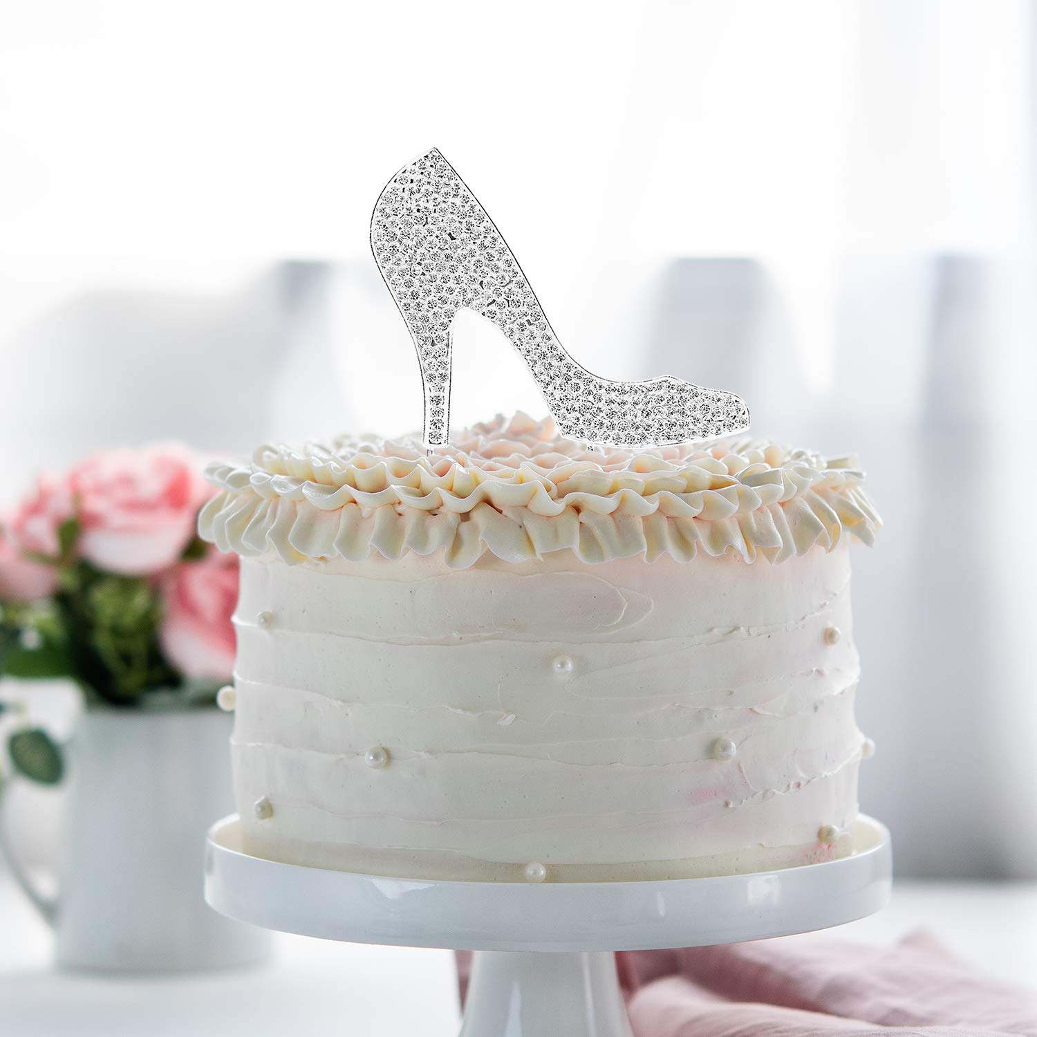 Amazon.com: LINGTEER High Heel Silver Rhinestone Crystal Cake