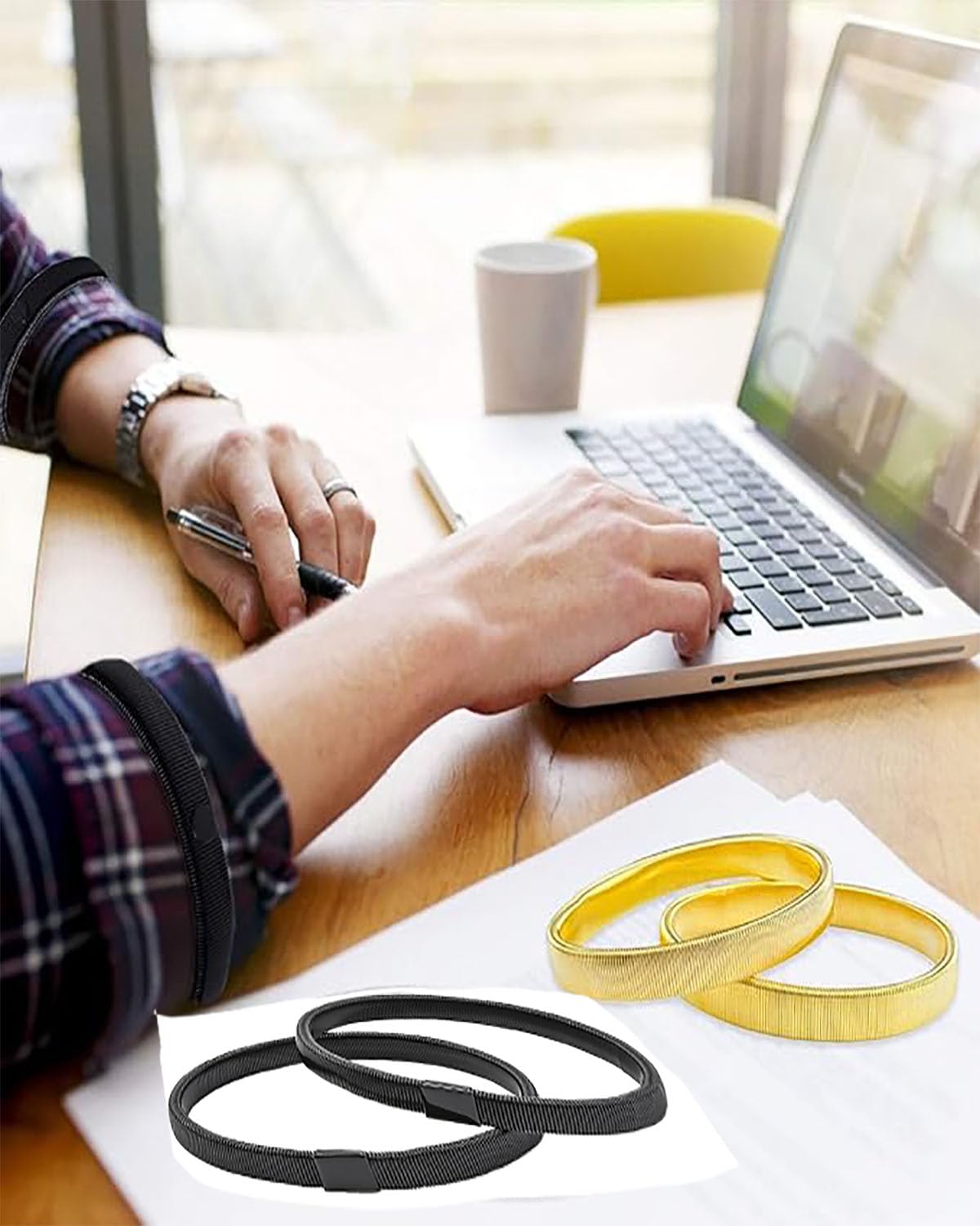 4PCS Sleeve Garters for Men, Anti-Slip Shirt Sleeve Garters, Black and Gold Sleeve Holders for Long Sleeves, Adjustable for Comfortable Fit, Anti-Slip Fixing Long for Men Women - Image 6 thumbnail