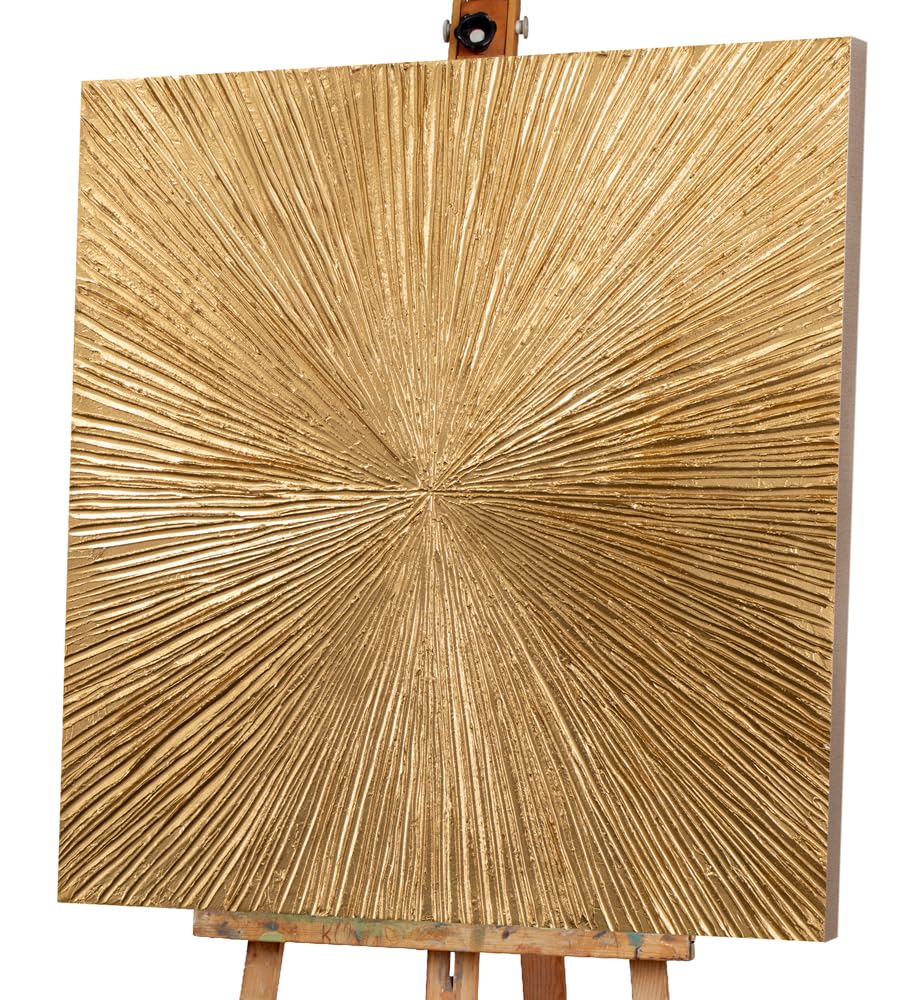 Art Universe XXL Leinwandbild „Goldene Eleganz“ – 100x100 cm Handgemaltes Acrylbild auf Echtholzrahmen – Moderne Abstrakte Kunst für Wohnzimmer & Büro – Unikat & Aufhängebereit