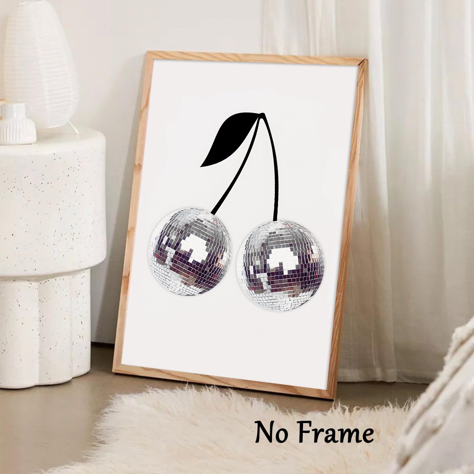 Disco Ball Painting Canvas Trendy Funky Posters Cherry Art Print Disco Party Wall Poster Disco Ball Artwork Bar Cart Decor Canvas Ball Aesthetic Balls Silver Wall Art Trendy Picture 16x24inch No Frame
