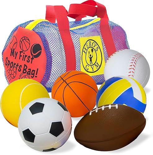 Miniatura 1 de Paquete de 6 bolas de espuma para niños, pelotas deportivas en bolsa de gimnasio para niños pequeños, pelotas hinchables para bebés, pelotas de