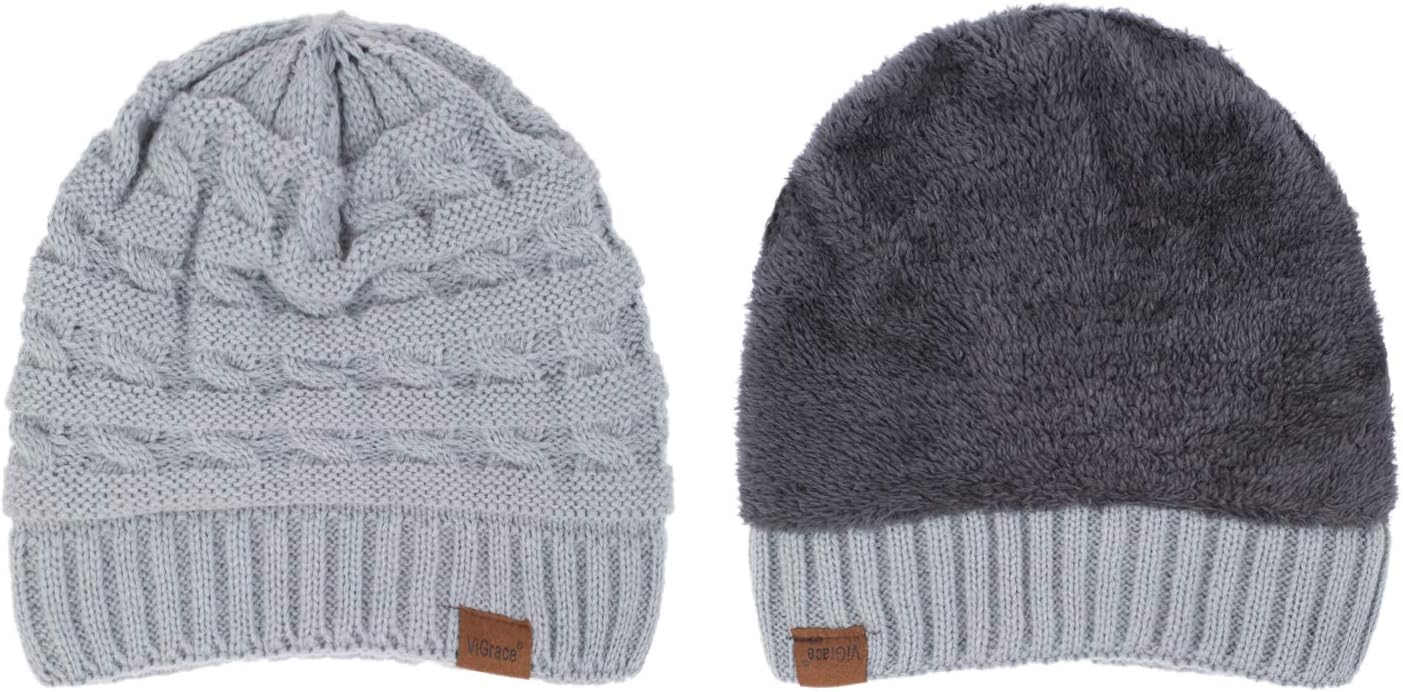 ViGrace Kids Winter Knit Hat Warm Fleece Lined Hats Children Cable Baby Beanie Skull Cap for Girls Boys