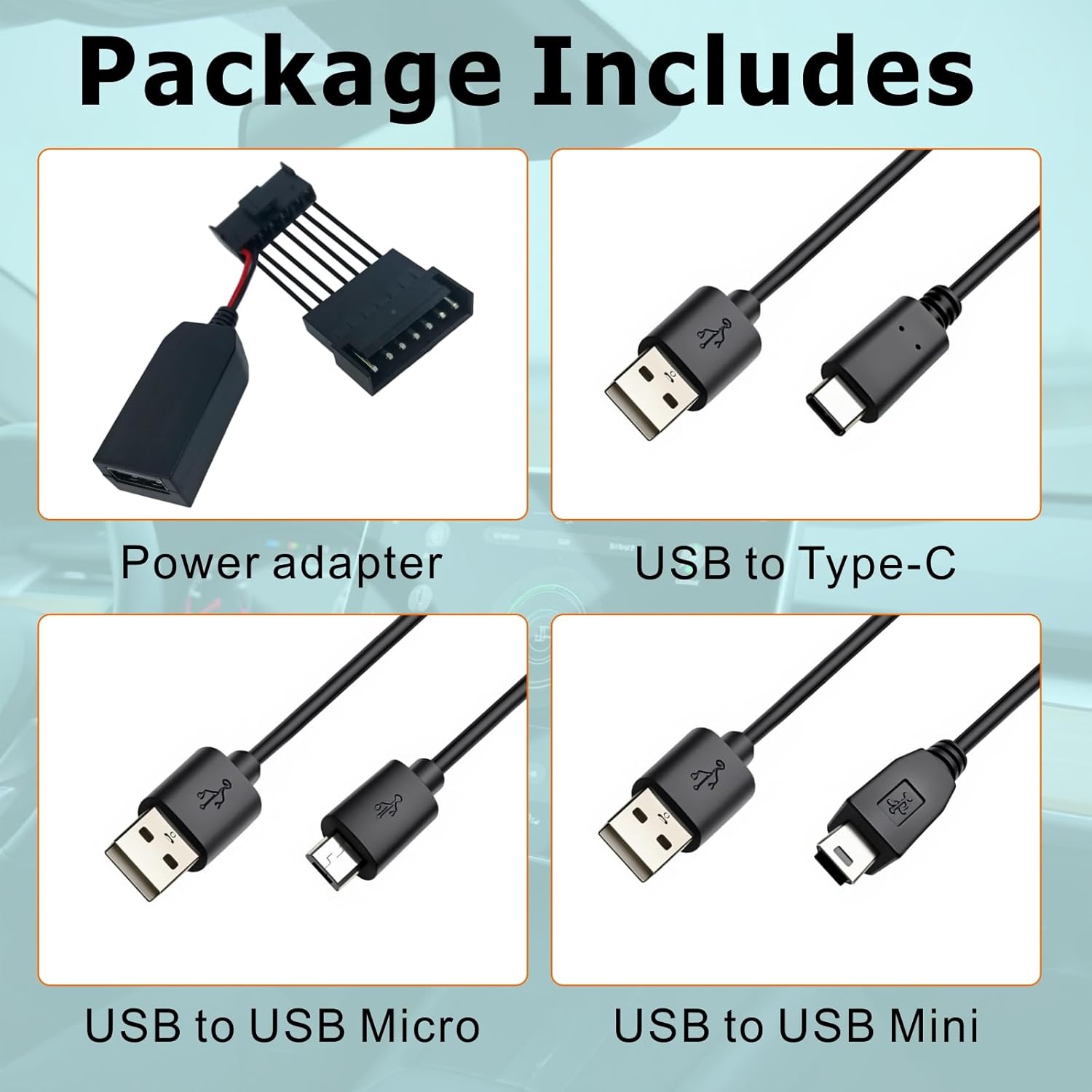 Dashcam Power Adapter (7-pin Type B) - Compatible withw/Select Nissan, Mitsubishi, Toyota, & More, Connects to Rearview Mirror, Built-in USB Power Source