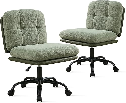 Juego de 2 sillas de escritorio de oficina sin brazos con ruedas, asiento ancho, giratorio, de altura ajustable, cómoda silla cruzada para el hogar,