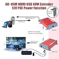 Vista 5 de Basicolor Extensor USB HDMI con 4 puertos USB2.0 KVM sobre Cat6/Cat6e hasta 262 pies (262.5 ft), transmisión de video HD 1080P sin pérdida