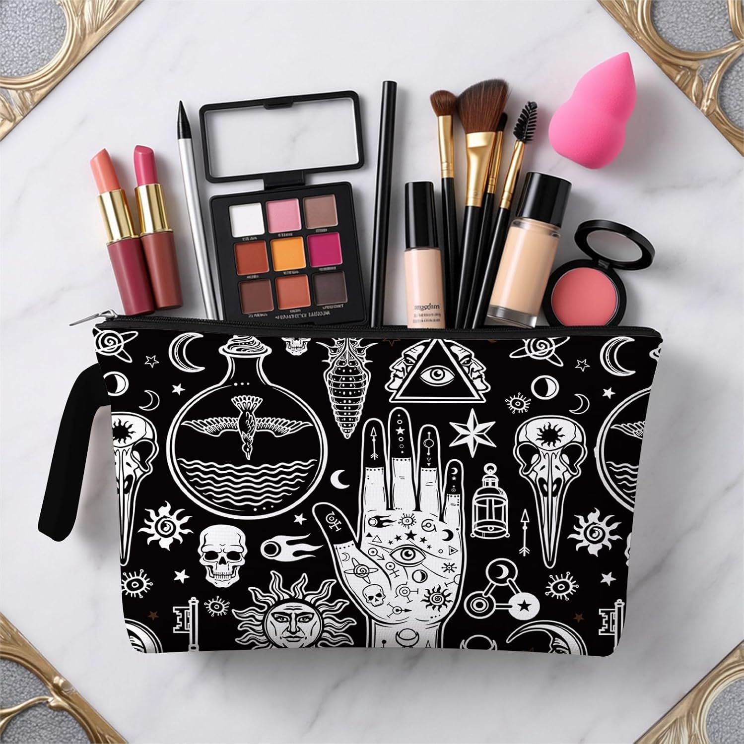 Goth Makeup Bag - Witchy Skull Canvas Makeup Bag, Witchy Themed Lover Gifts for Girls Women Mom, Cosmetic Travel Bags for Women - Image 5