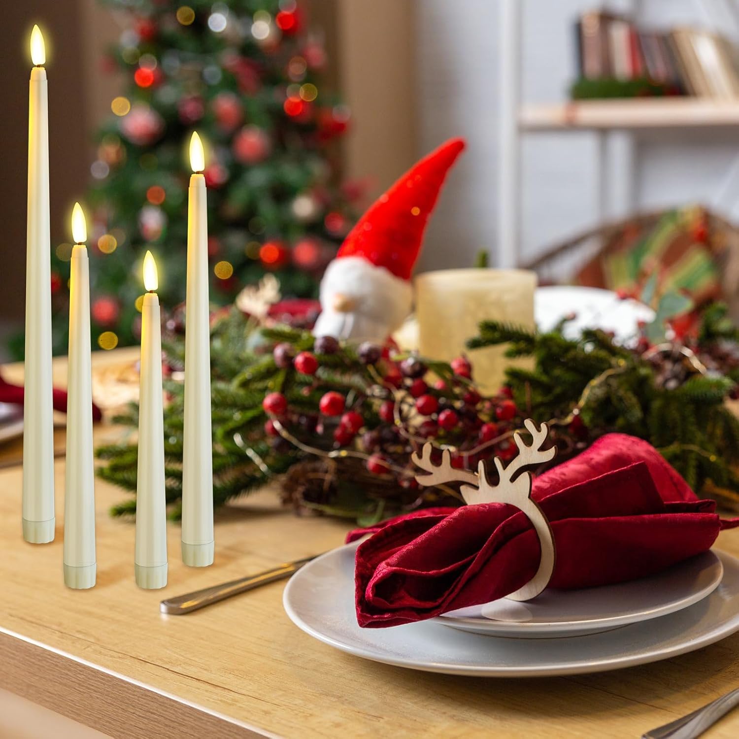 64 Pcs Flameless LED Taper Candles Battery Operated Candles 4 Sizes of 8.5'', 9.65'', 10.83'', 12.8'' Candlesticks Flickering for Halloween Christmas Church Wedding(Ivory White)