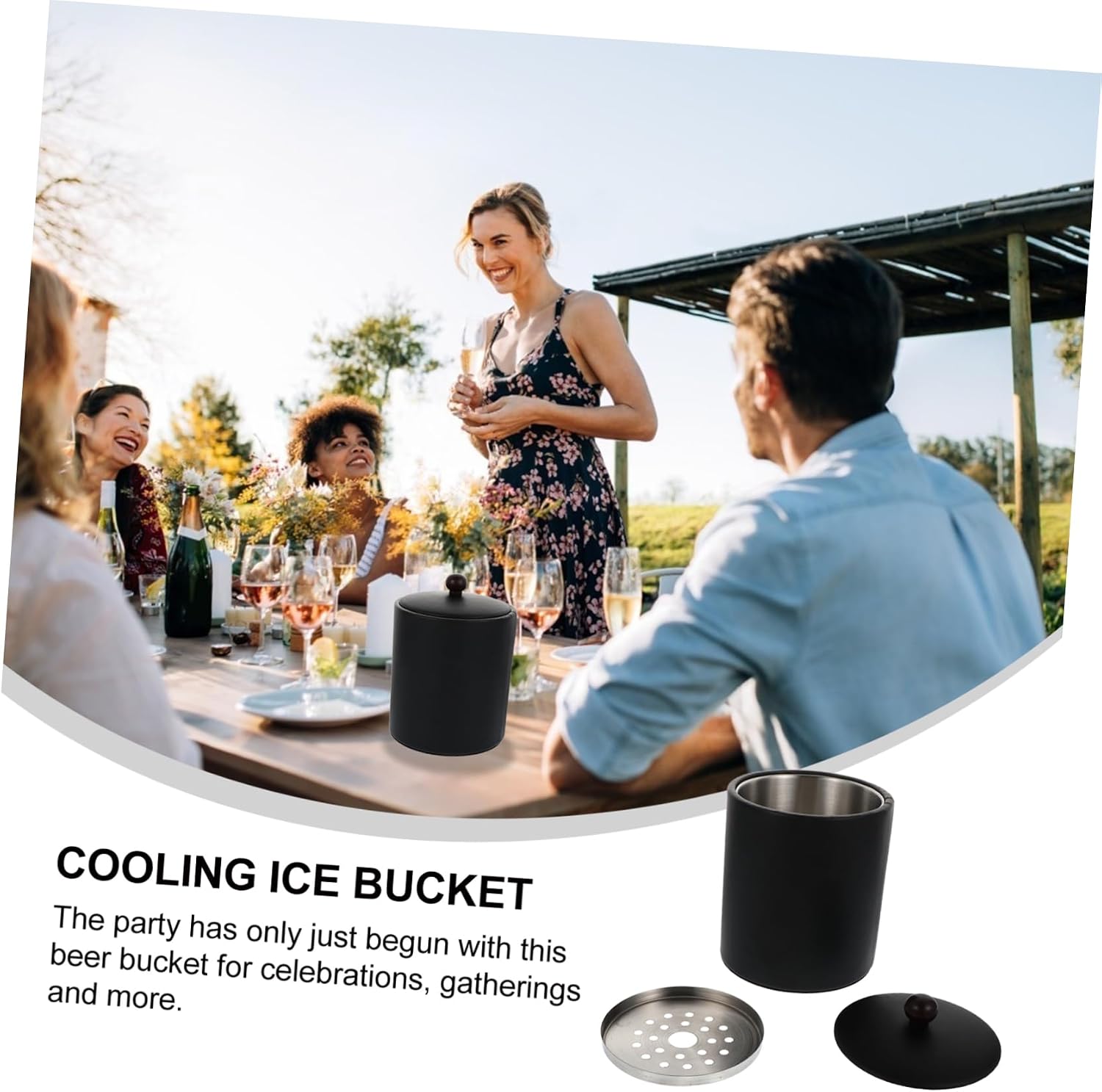 1Pc Thickened Stainless Steel Beverage Ice Bucket with Tong Party Ice Bucket for Wine Beer and Drinks for Bars Weddings and Gatherings