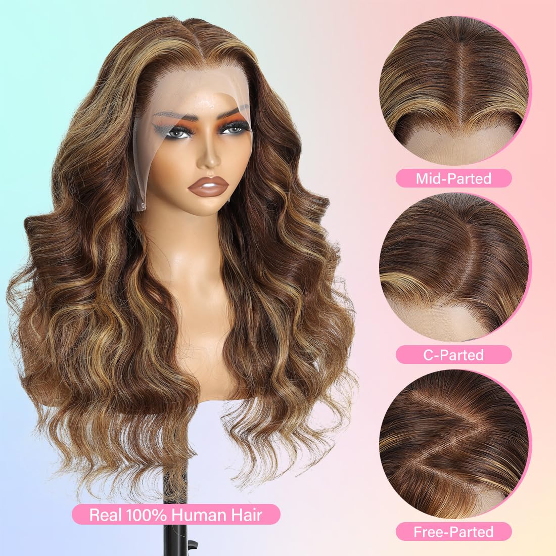 Body Wave 360 Lace Front Wigs Human Hair 200 Density Highlight Honey Blonde Wig Human Hair 4/27 Ombre Lace Front Wig Real 100% Human Hair for Women 360 Glueless Drawstring Wig Pre Plucked 20Inch