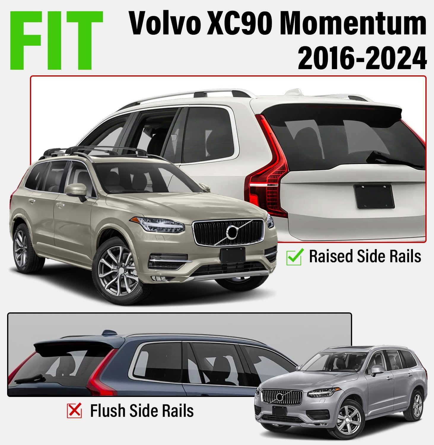 Soruci 330lbs Lockable Roof Rack Cross Bars Fit for Volvo XC90 Momentum 2016-2024 (DO NOT Fit Flush Roof Side Rails), Aluminum Heavy Duty Roof Rails Crossbar for Rooftop Cargo Luggage Kayak Bike Rack