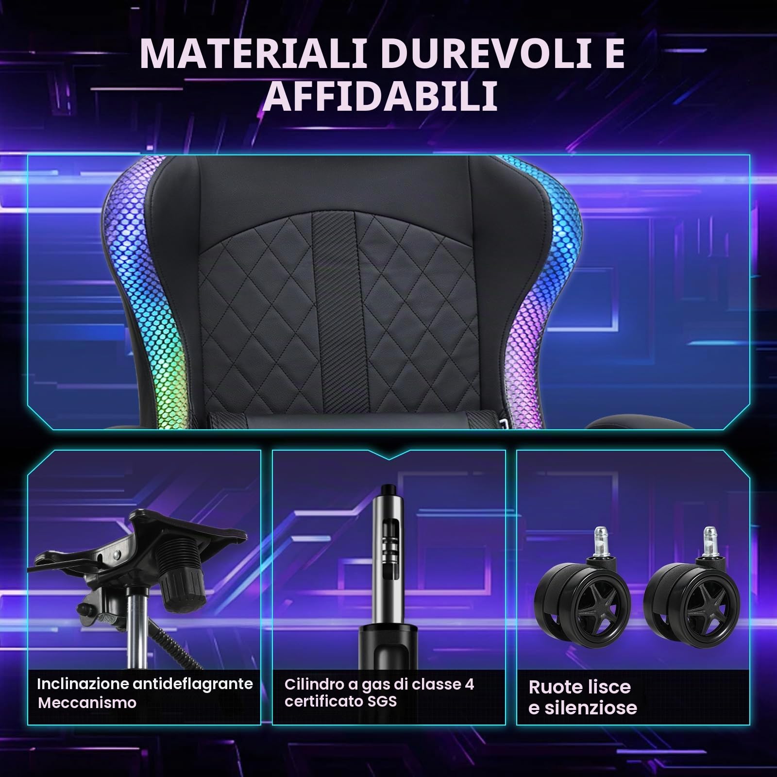 GTPLAYER Sedia da gioco, sedia da ufficio, sedia da gioco con altoparlante e barra luminosa, sedia da giocatore, schienale con custodia, sedia ergonomica PC con telecomando