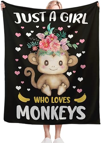 Just A Girl Who Loves Monkeys Manta Ligera y Acogedora de Franela de Forro Polar Manta para Arreglar Manta de Regalo Mejor Decoración para el Hogar