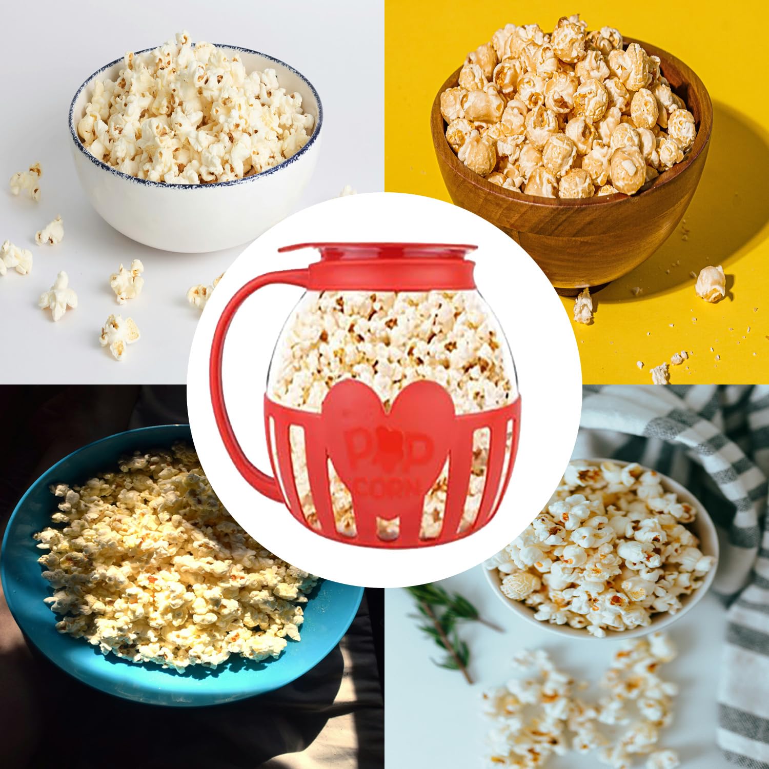 Maszyna do popcornu do kuchenki mikrofalowej, maszyna do popcornu ze szkła borokrzemowego, nadaje się do mycia w zmywarce, idealna na spotkania, imprezy, pikniki, czerwona