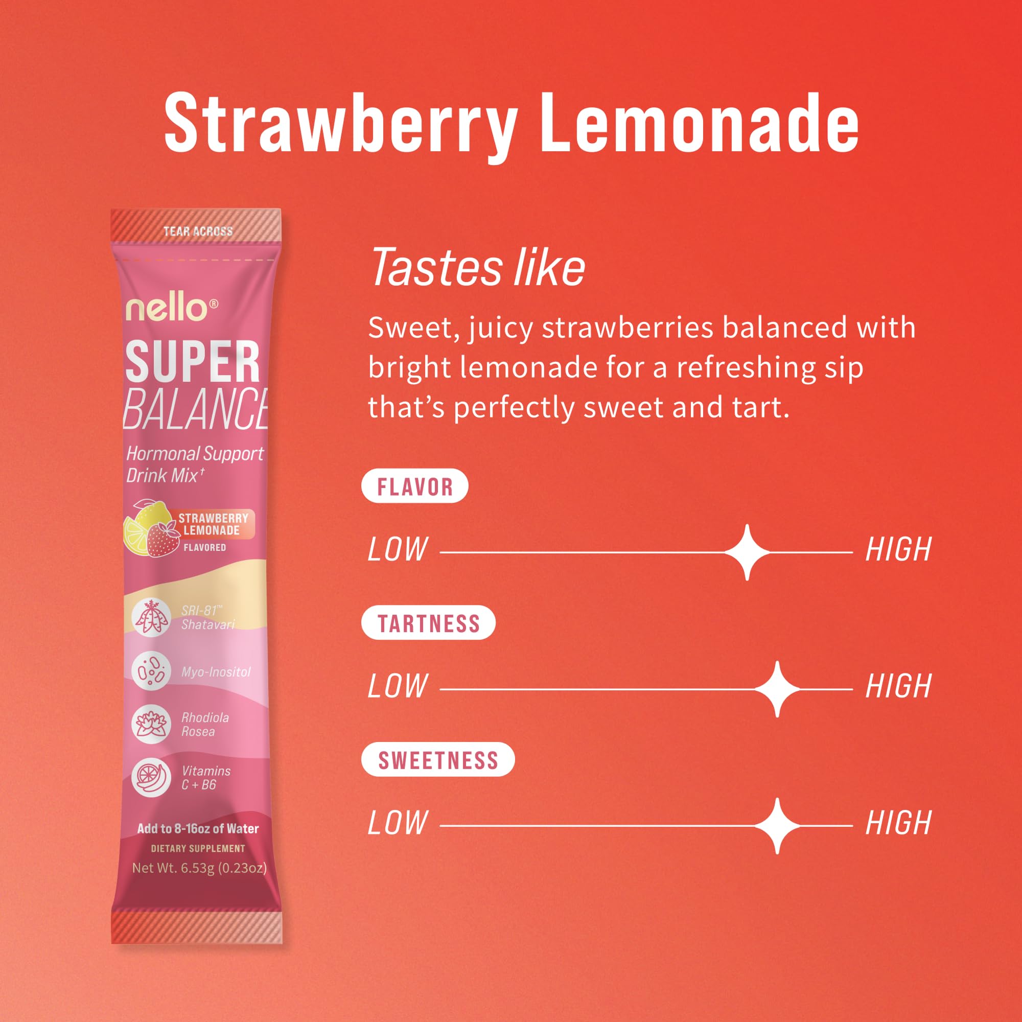 Nello Superbalance Hormonal Support Drink Mix, SRI-81 Shatavari, Myo-Inositol, Rhodiola Rosea, Vitamin C, Magnesium, Theobromine (20 Servings, Strawberry Lemonade) — Amazon image 2