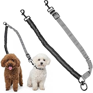 Hundeleine Doppelleine fur 2 Hunde Doppelte Hund Leine für 2 Hunde 360° Drehbarer Nylon Verstellbar Reflektierend Spazieren Leine Hundeleine Dog Leash Hundeleinen für kleine Hund, Schwarz, Grau