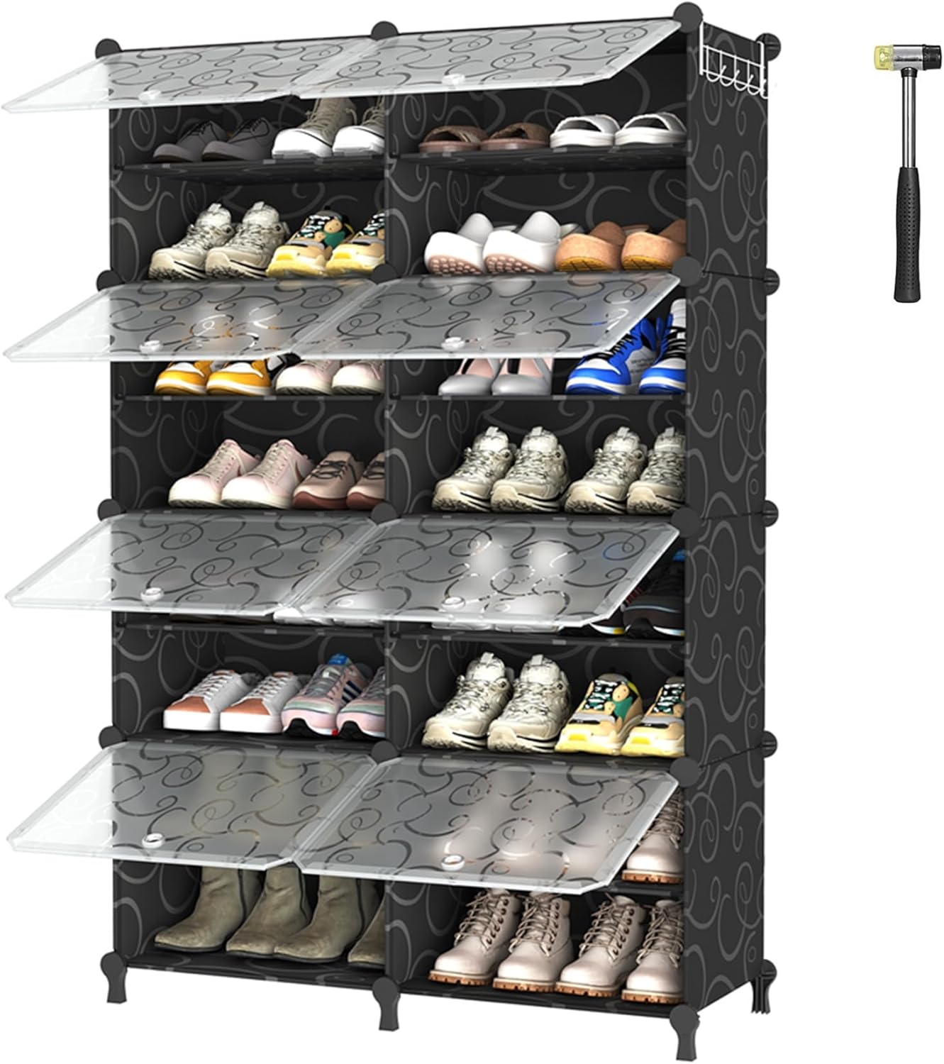 AWTATOS Shoe Rack, 8 Tier Shoe Storage Cabinet with Door, 32 Pair Shoe Organizer Shelves for Closet Hallway Bedroom Entryway, Black Black 8 Cube