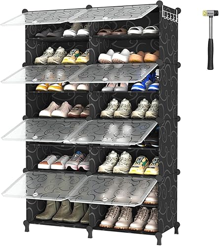 Miniatura 11 de AWTATOS Zapatero de 8 niveles con puerta, 32 pares de estantes organizadores de zapatos para armario, pasillo, dormitorio, entrada, sarga Sarga
