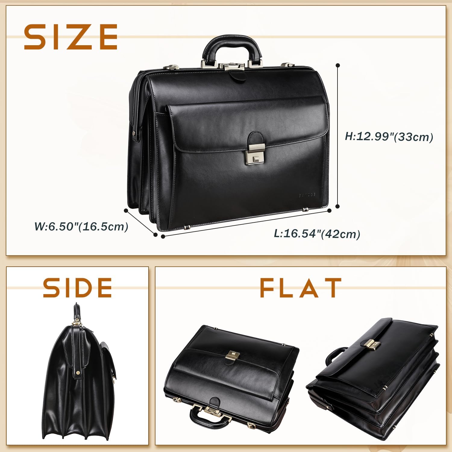 Banuce Large Leather Briefcase for Men with Lock 15.6 Inch Legal Attorney Lawyer Briefcase Doctor Bag Attache Case Hard - Image 5