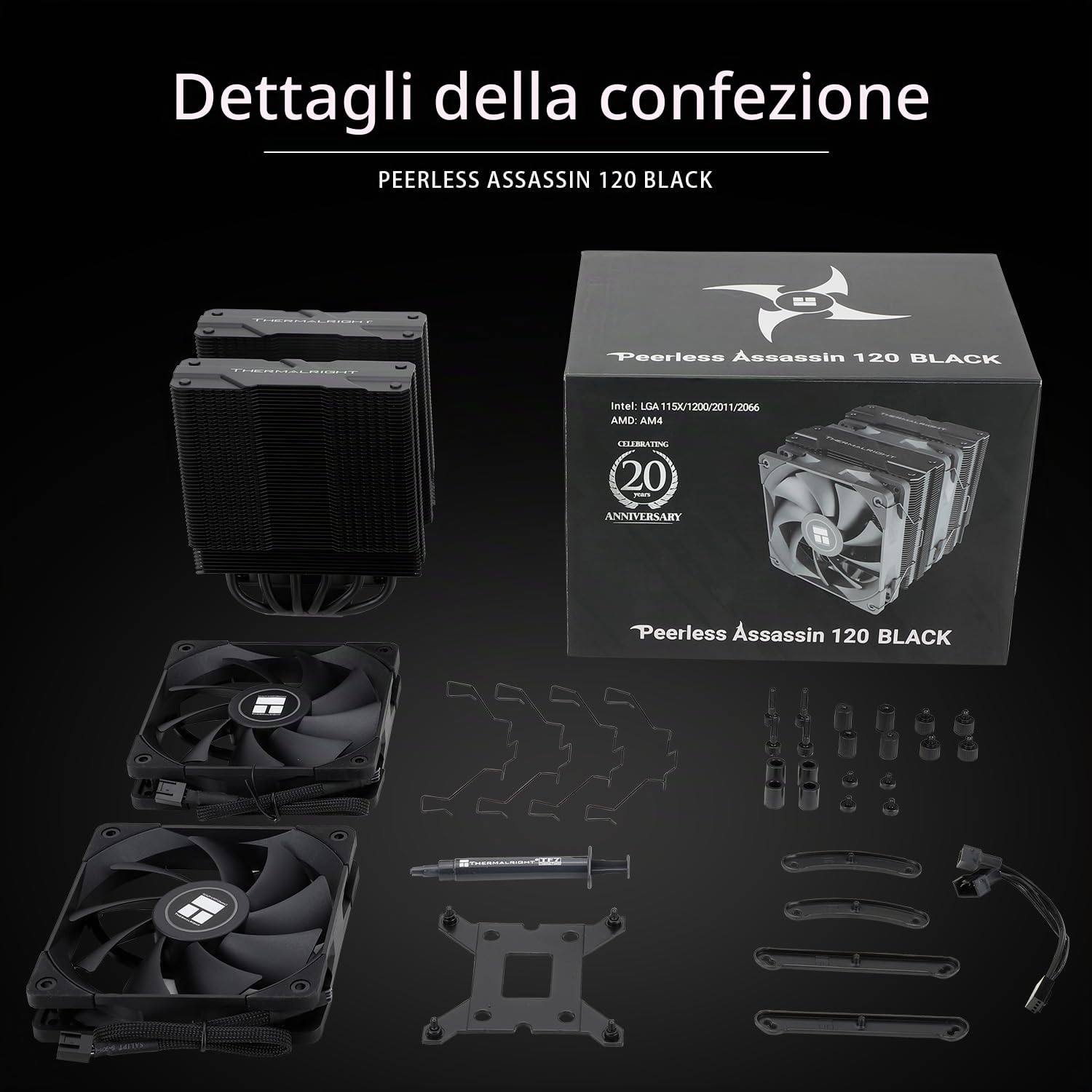 Thermalright Peerless Assassin 120 Black raffreddatore ad aria per CPU, 6 tubi di calore, doppia ventola TL-C12B PWM da 120 mm, tecnologia AGHP, per AMD AM4 AM5/Inte 1700/1150/1151/1200/2066/2011
