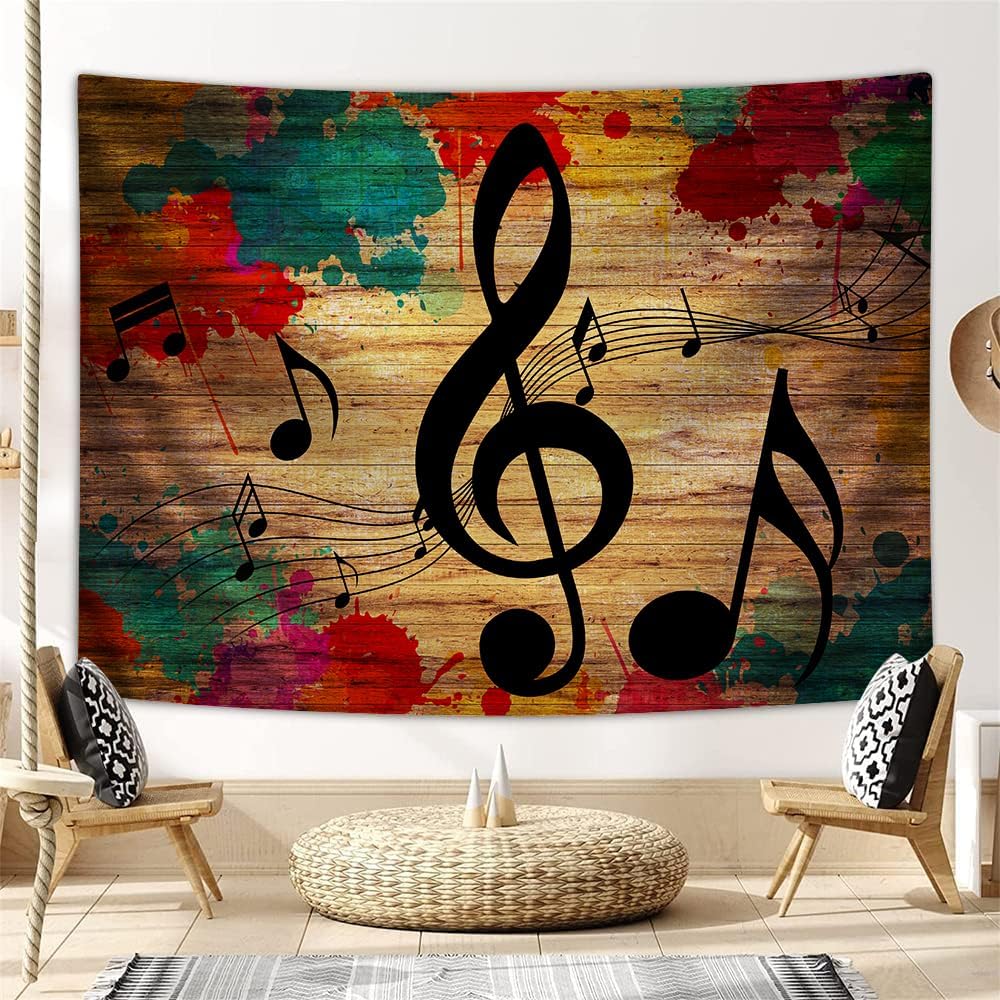 Musical Music Posters 80x60 Wall Hanging For Bedroom Disco For Kids And Adults Band Tapestry Home Decor Psychedelic Tapestry Funny Black Retro Woodboard For Bedroom Decor Hangers For Walls