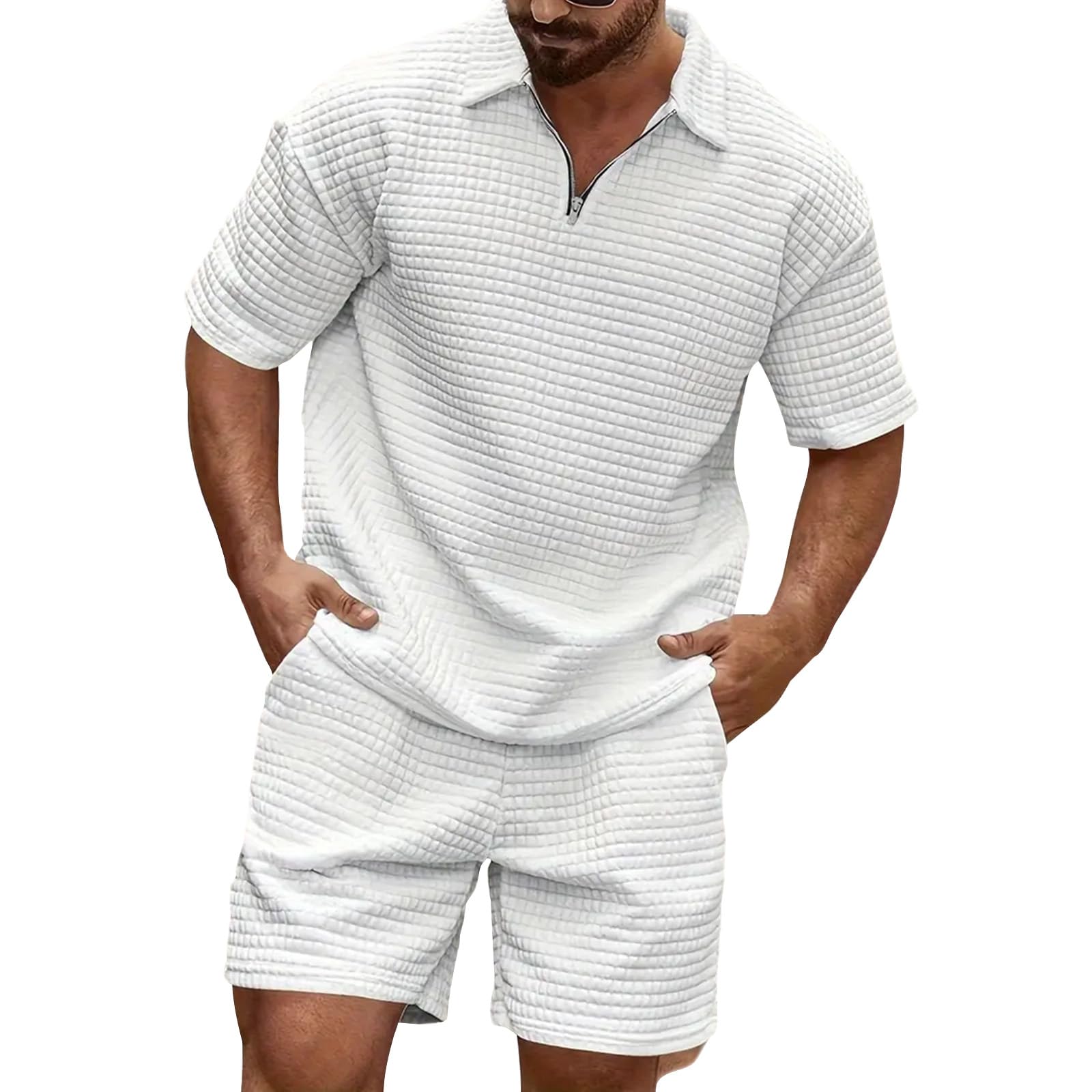 Generisch Breeze Poloshirt Sets Herren Jogginganzug Zweiteiler Sommer,Wearbreeze Leinen T Shirt Jogging Anzug Set, Bequem 2 Teiler Tracksuit Tennis Sport Anzug Urlaub Outfit Slim Fit