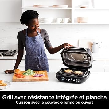 Ninja Foodi MAX PRO Grill, Plancha Flat Grill Plate & Airfryer, 3.8 L Hot Air Fryer, Air Fryer with Digital Temperature Sensor, Dishwasher Safe Parts, 7-in-1, Silver/Black AG651EU
