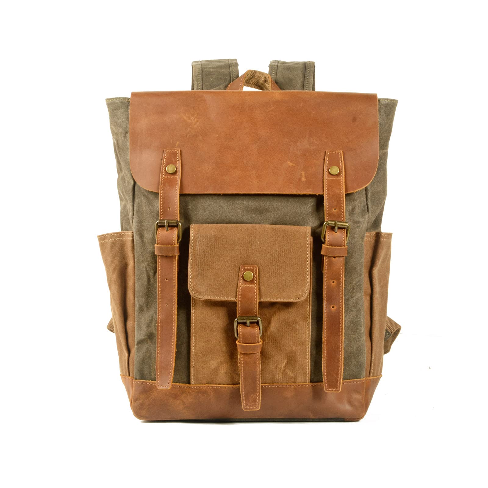 FANDARE Mochilas de Marcha Mochila Hombre Macutos de Senderismo Lienzo Mujeres Mochila Vintage de Lona Mochilas de Ciclismo Mochila Trekking al Aire Libre Viaje Excursionismo Daypacks Verde