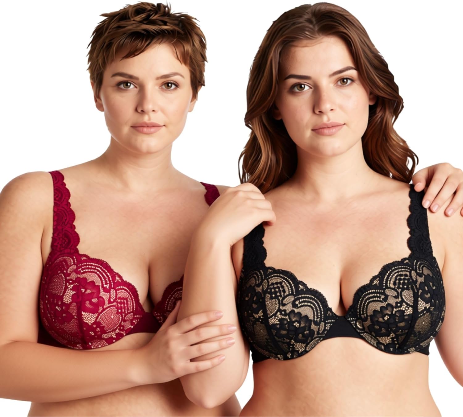Curve Muse Women's Plus Size Add 1 and a Half Cup Push Up Convertible Lace Bras