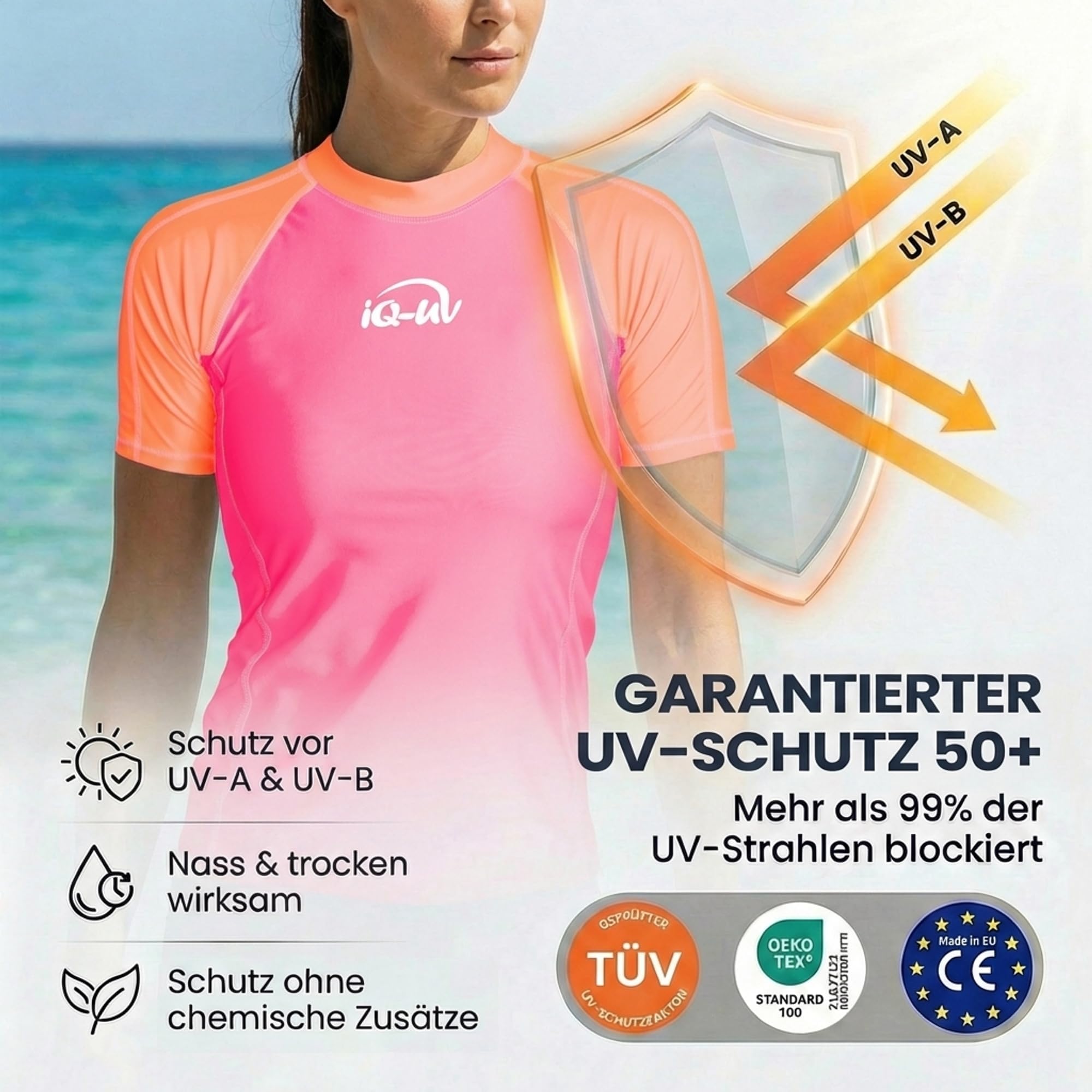 iQ-UV Koszulka damska z krótkim rękawem iQ Company ochrona przed promieniowaniem UV odzież do nurkowania woda z recyklingu