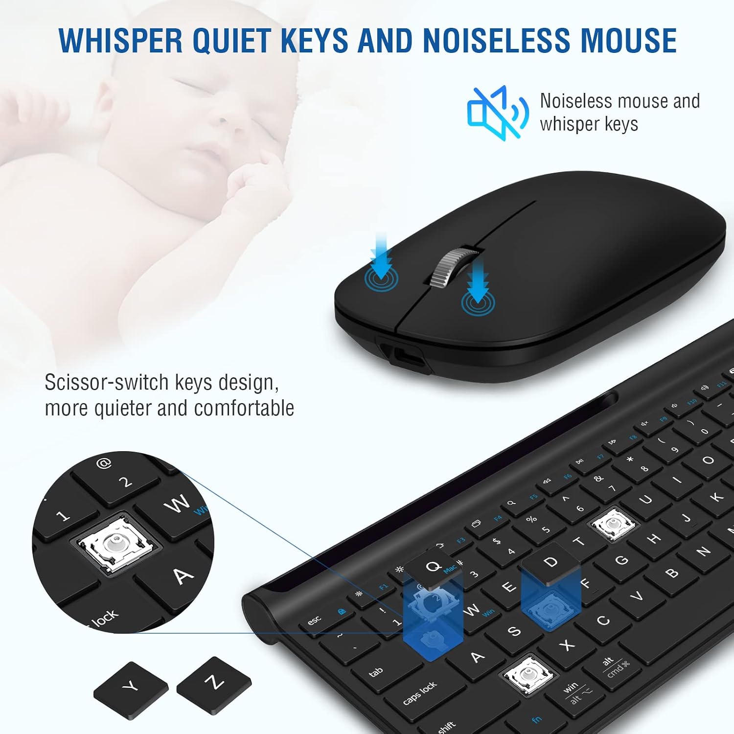 Wireless Keyboard and Mouse Combo Rechargeable, EDJO 2.4GHz Compact Wireless Keyboard with Phone Holder and 3 Level DPI Adjustable Wireless Mouse for Windows, Mac OS PC/Desktops/Computer/Laptops