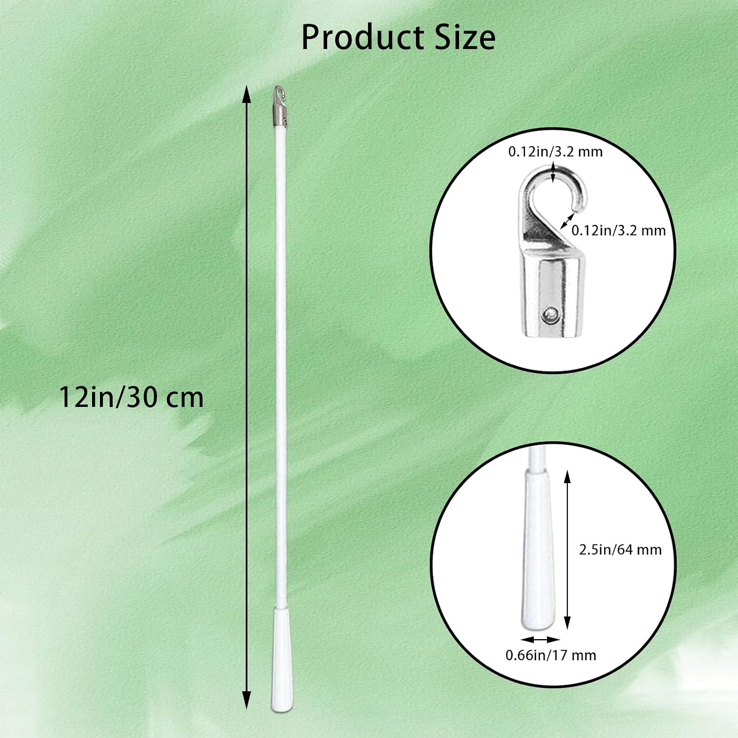 4 Pack Blind Wand with Metal Hook, 12 Inch White Fiberglass Window Blind Tilt Wand, Vertical Blind Wand Control Replacement, Blind Rod Replacement, Blind Opener Stick