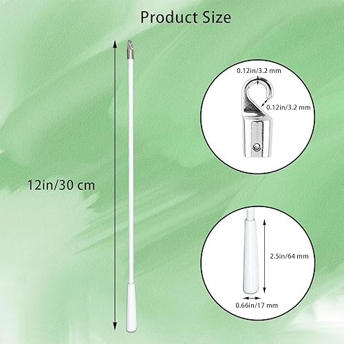 Miniatura 4 de Paquete de 2 varitas ciegas con gancho de metal, varita inclinable de fibra de vidrio blanca de 12 pulgadas, reemplazo de control de varilla ciega
