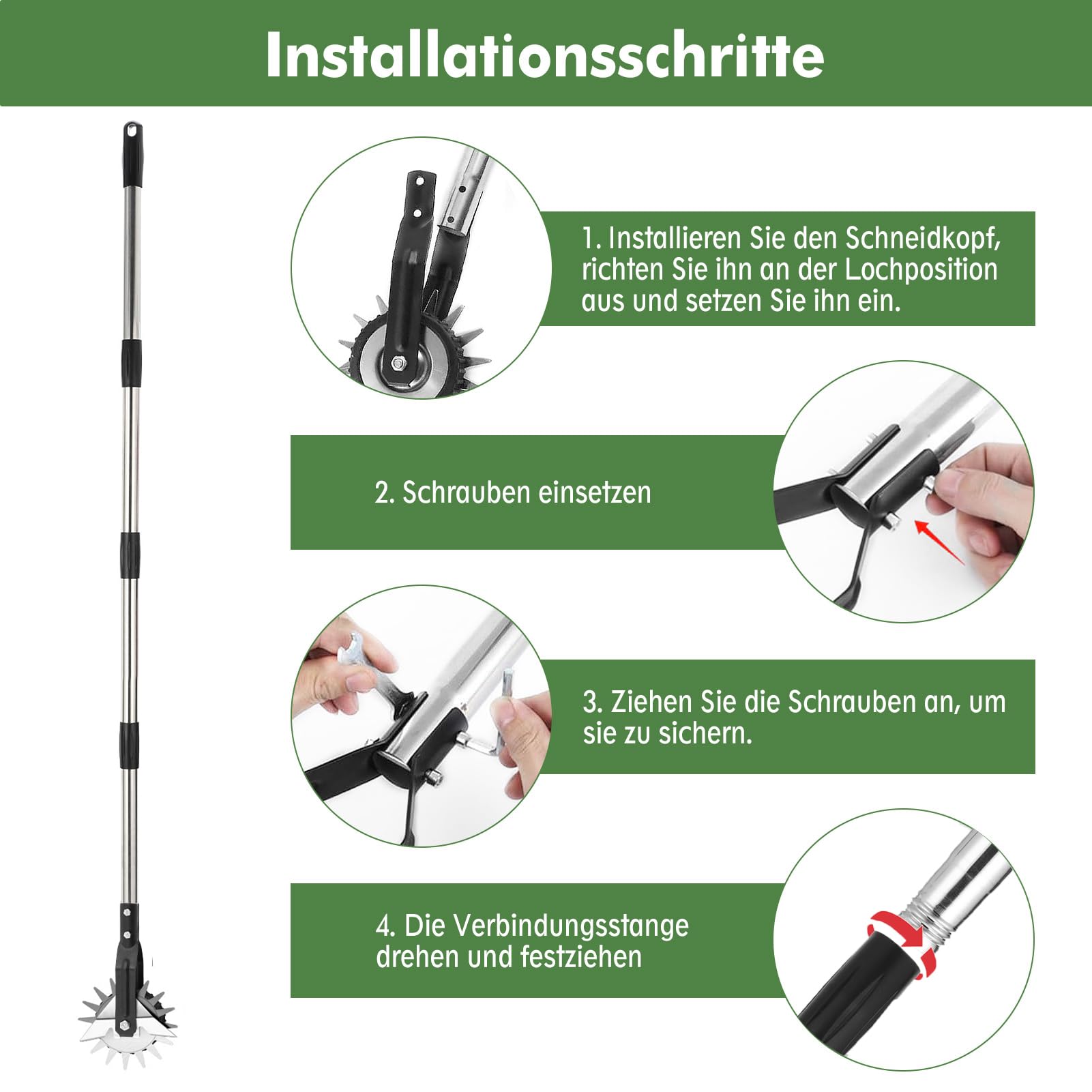 HAUSPROFI Rasenkantenschneider mit Verbesserter Stiel und Schleifmesser, [2026 Version] Kantenschneider Rasen auf Rollen - Rasenkantenroller Einstellbar, 3-Teiliger Edelstahlgriff (97,5/135/172cm)