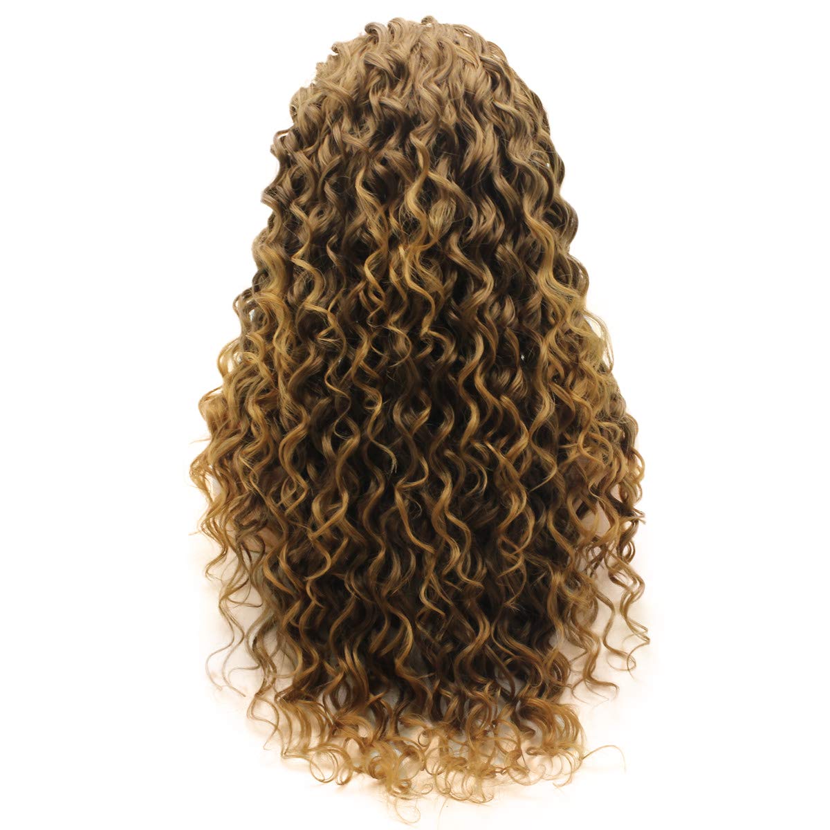 Hair Curly Long 26inch Brown Root Honey Blonde Ombre Half Hand Tied Synthetic Lace Front Wigs - Image 4