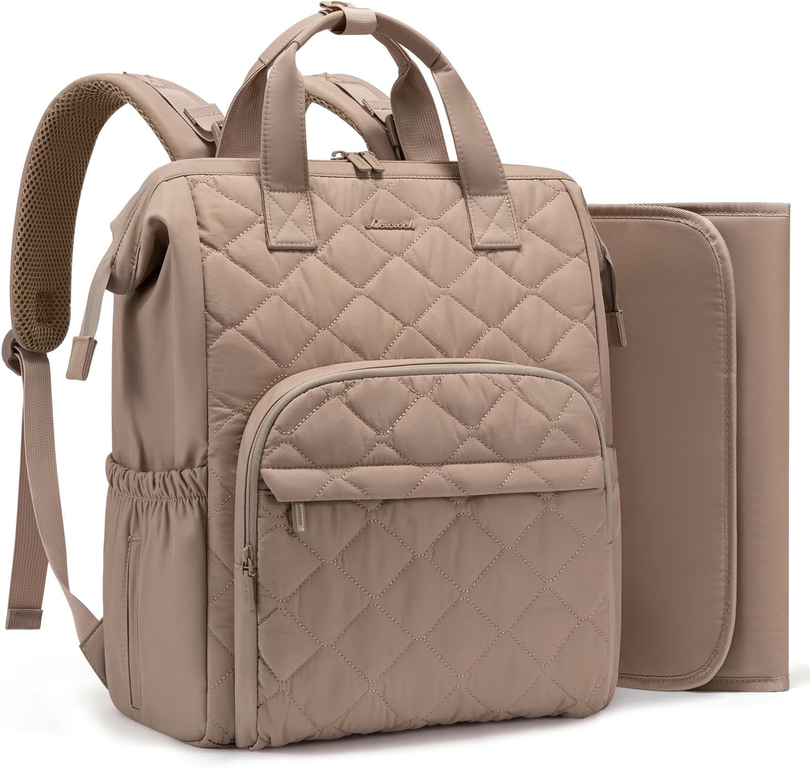 LOVEVOOK Small Diaper Bag Backpack, Mini Baby Bag for Girl Boy with Changing Pad, Diaper Backpack for Mom Dad with Stroller Buckles, Khaki